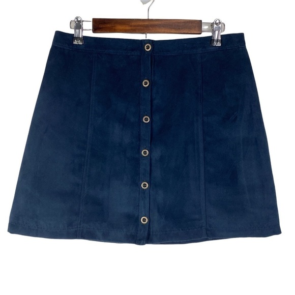 Hollister Dresses & Skirts - Hollister Faux Suede A-Line Mini Skirt Women's Junior 9‎ Navy Blue Button Front